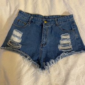 Frayed Distressed Denim Shorts